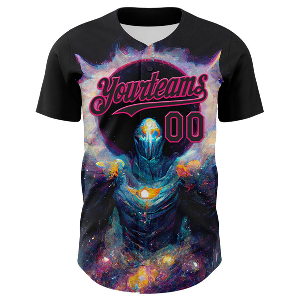 Custom Black Hot Pink 3D Pattern Design Rave Psychedelic Alien Authentic Baseball Jersey alternate