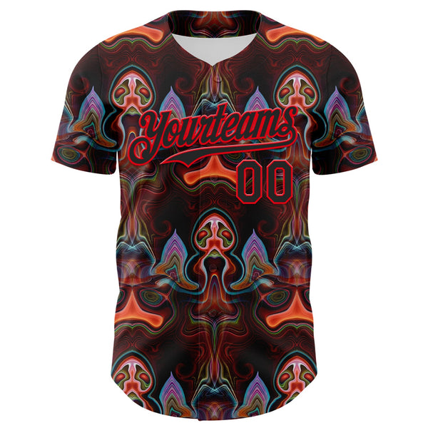 Custom Brown Black-Fire Red 3D Pattern Design Rave Psychedelic Fluid Art Authentic Baseball Jersey alternate