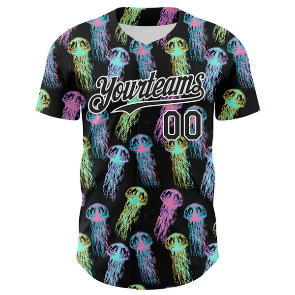 Custom Black White 3D Pattern Design Rave Psychedelic Jellyfish Authentic Baseball Jersey alternate