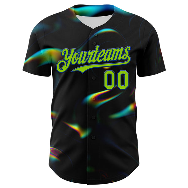 Custom Black Neon Green-Royal 3D Pattern Design Rave Psychedelic Holographic Vaporwave Style Authentic Baseball Jersey alternate