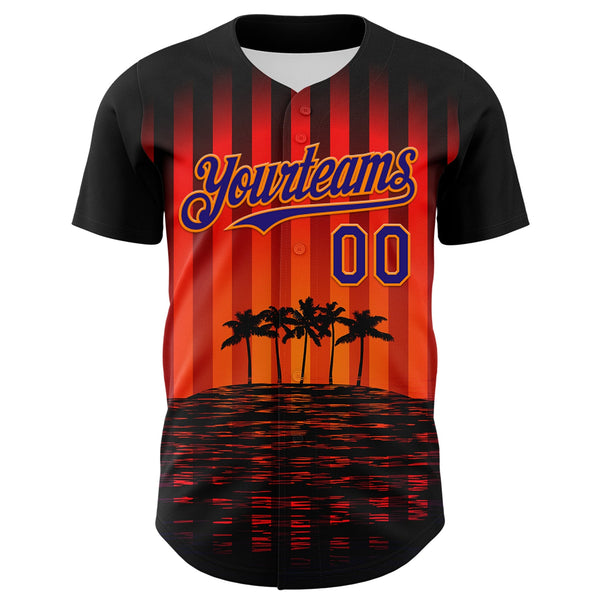 Custom Black Dark Purple-Bay Orange 3D Pattern Design Rave Psychedelic Tropical Palm Tree Authentic Baseball Jersey alternate