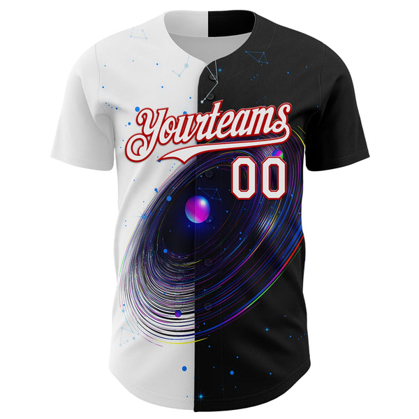 Custom Black White-Red 3D Pattern Design Space Galaxy Star Authentic Baseball Jersey alternate