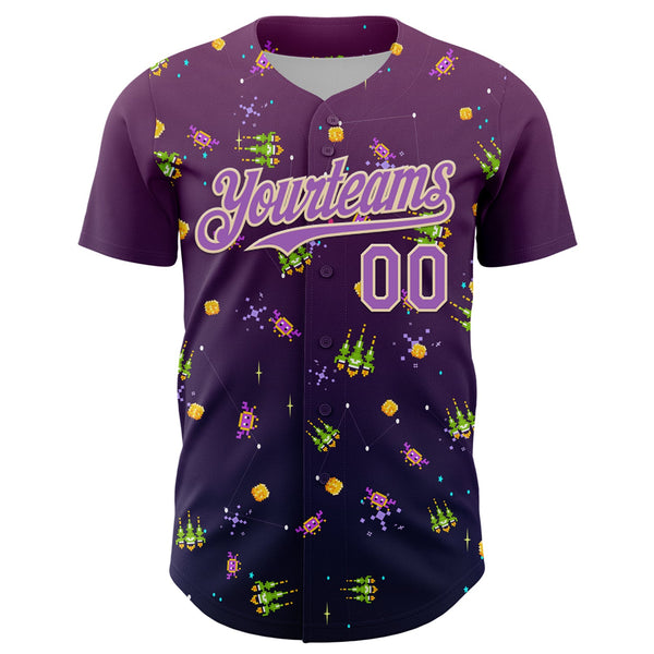 Custom Purple Medium Purple-City Cream 3D Pattern Design Retro Pixel Arcade Game Authentic Baseball Jersey alternate