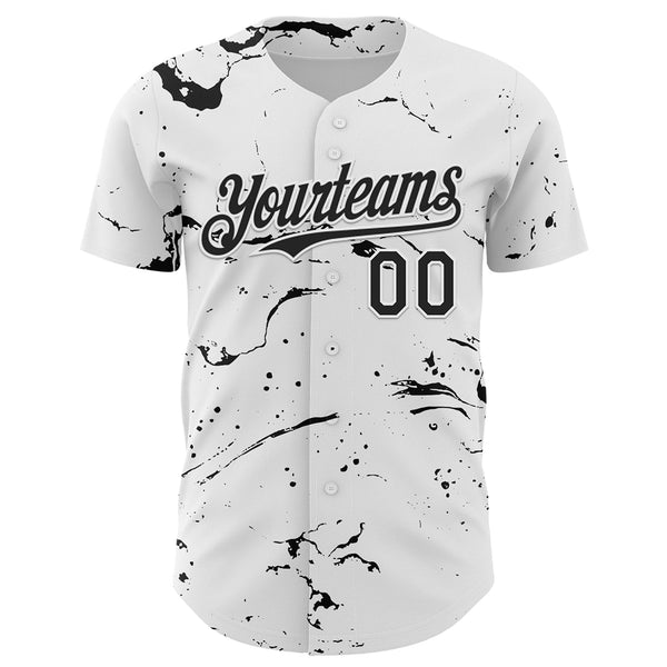 Custom White Black 3D Pattern Design Graffiti Splash Ink Authentic Baseball Jersey alternate