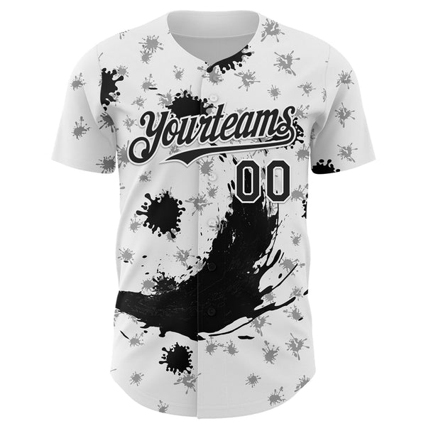 Custom White Black 3D Pattern Design Graffiti Splash Ink Authentic Baseball Jersey alternate