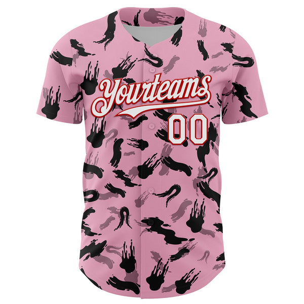 Custom Light Pink White-Red 3D Pattern Design Graffiti Ink Brush Stroke Authentic Baseball Jersey alternate