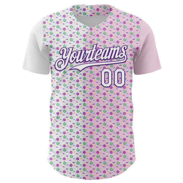 Custom Light Pink White-Purple 3D Pattern Design Pixel Universe Authentic Baseball Jersey alternate