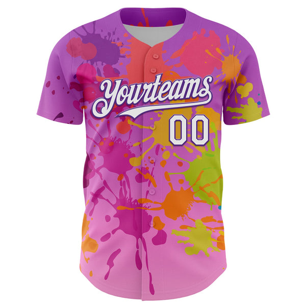 Custom Purple White 3D Pattern Design Graffiti Splash Authentic Baseball Jersey alternate