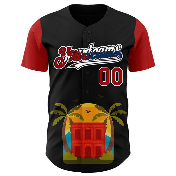 Custom Black Red White-Cuban Flag 3D Cuba Authentic Baseball Jersey alternate