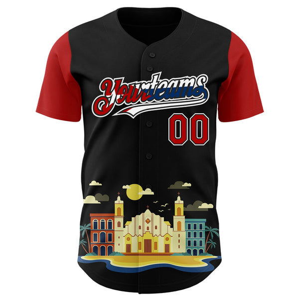 Custom Black Red White-Cuban Flag 3D Cuba Santiago Authentic Baseball Jersey alternate