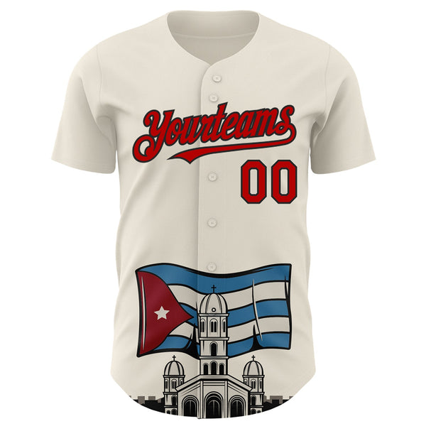 Custom Cream Red-Black 3D Cuba Santiago Cuban Flag Authentic Baseball Jersey alternate
