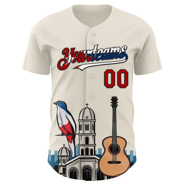 Custom Cream Red Black-Cuban Flag 3D Cuba Santiago Authentic Baseball Jersey alternate
