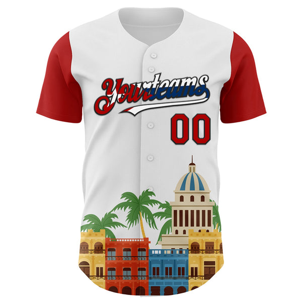 Custom White Red Black-Cuban Flag 3D Cuba Havana Authentic Baseball Jersey alternate