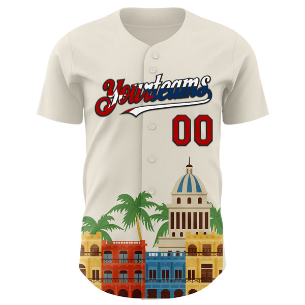Custom Cream Red Black-Cuban Flag 3D Cuba Havana Authentic Baseball Jersey alternate