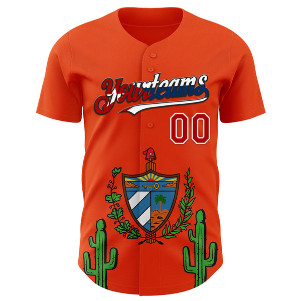Custom Orange Red White Cuban Flag-Black 3D Cuba Authentic Baseball Jersey alternate