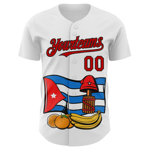 Custom White Red-Black 3D Cuba Cuban Flag Authentic Baseball Jersey alternate