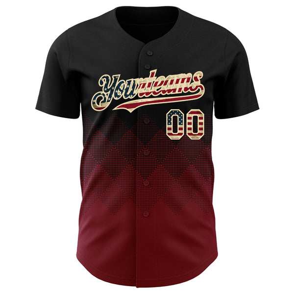 Custom Black Vintage USA Flag Crimson-Cream 3D Gradient Square Shape Authentic Baseball Jersey alternate