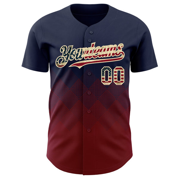 Custom Navy Vintage USA Flag Crimson-Cream 3D Gradient Square Shape Authentic Baseball Jersey alternate