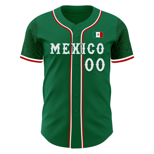Custom Kelly Green White-Red 3D Mexico Mexican Flag Authentic Baseball Jersey alternate