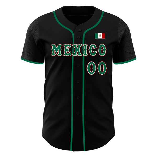 Custom Black Kelly Green White-Red 3D Mexico Mexican Flag Authentic Baseball Jersey alternate