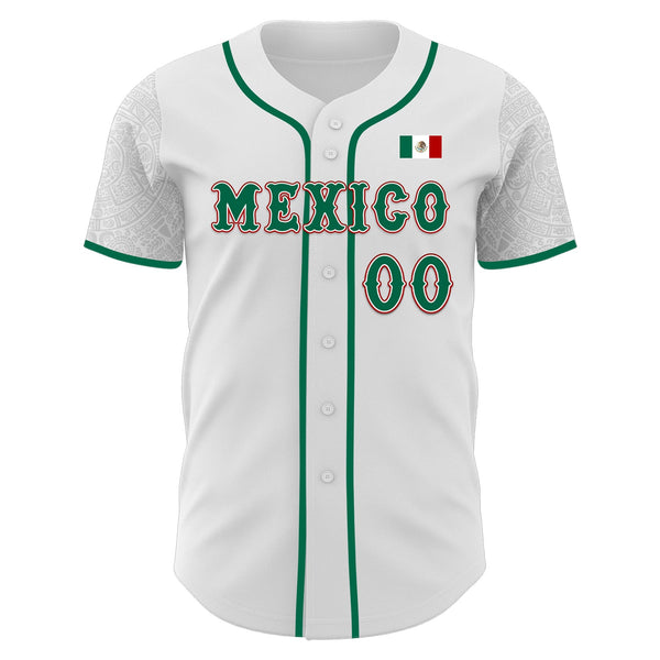 Custom White Kelly Green-Red 3D Mexico Mexican Flag Authentic Baseball Jersey alternate