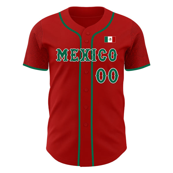 Custom Red Kelly Green-White 3D Mexico Mexican Flag Authentic Baseball Jersey alternate