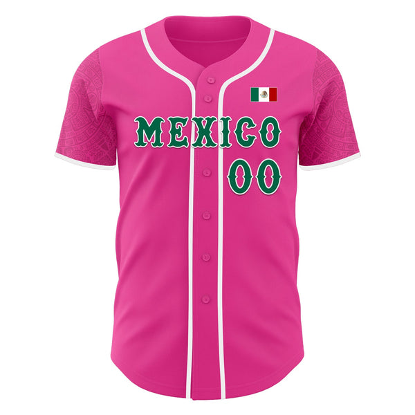 Custom Pink Kelly Green-White 3D Mexico Mexican Flag Authentic Baseball Jersey alternate