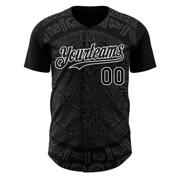 Custom Black Gray-White 3D Mexico Authentic Baseball Jersey alternate