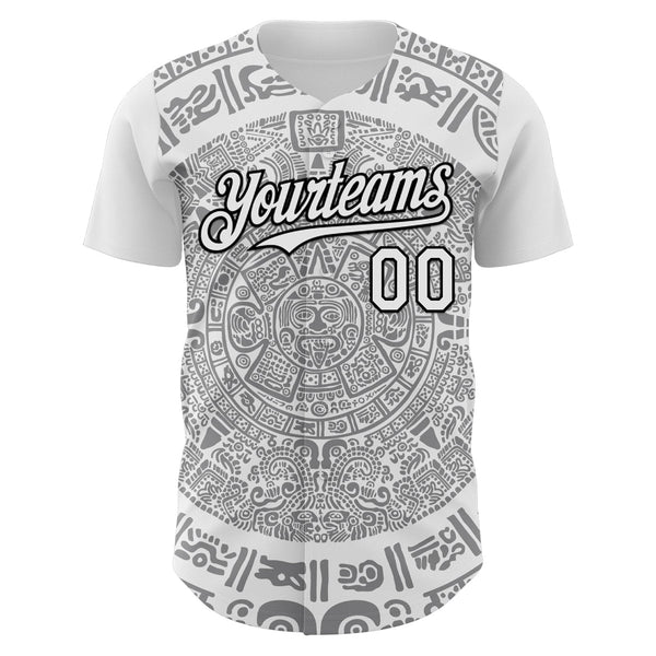 Custom White Gray-Black 3D Mexico Authentic Baseball Jersey alternate