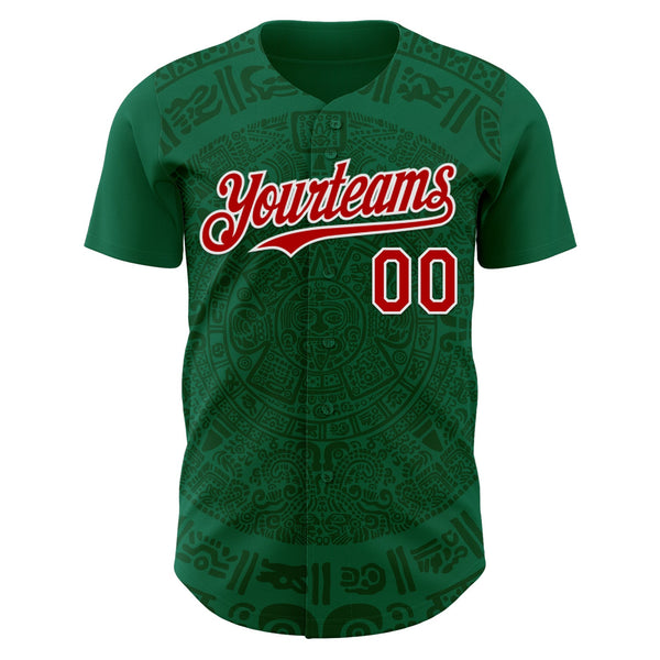 Custom Kelly Green Red Green-White 3D Mexico Authentic Baseball Jersey alternate