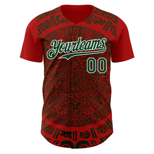 Custom Red Green-White 3D Mexico Authentic Baseball Jersey alternate