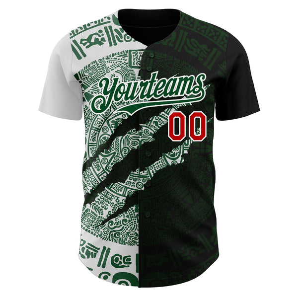 Custom Black Red Green-White 3D Mexico Scratch Authentic Baseball Jersey alternate