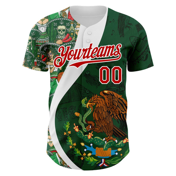 Custom Green Red Kelly Green-White 3D Mexico Authentic Baseball Jersey alternate