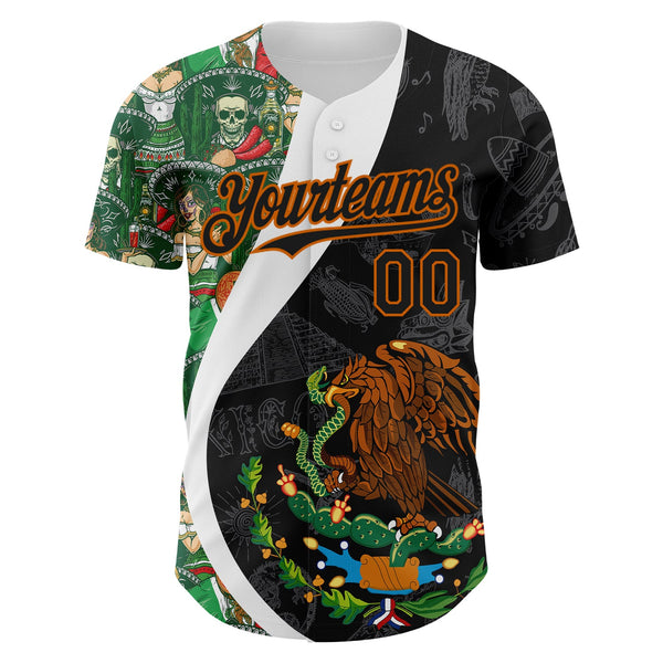 Custom Black Kelly Green Texas Orange-White 3D Mexico Authentic Baseball Jersey alternate