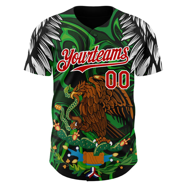 Custom Black Red-White 3D Mexico Authentic Baseball Jersey alternate