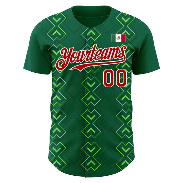 Custom Kelly Green Red-White 3D Mexico Mexican Flag Authentic Baseball Jersey alternate