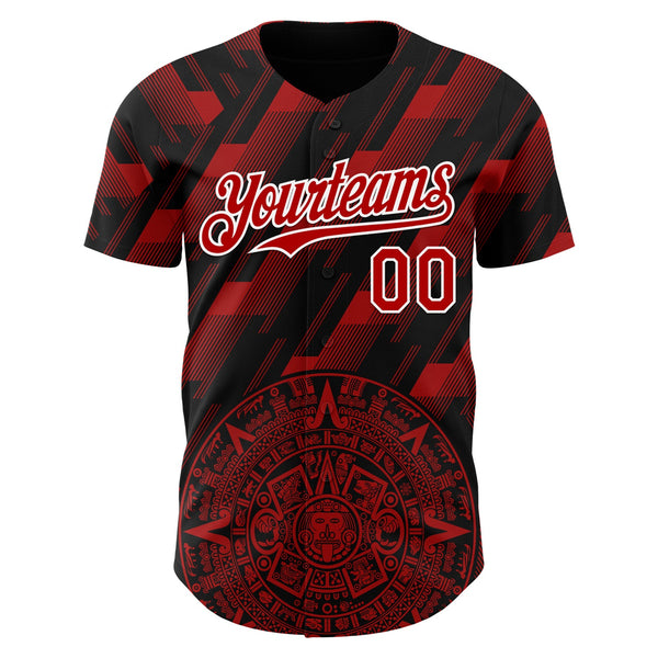 Custom Black Red-White 3D Mexico Authentic Baseball Jersey alternate