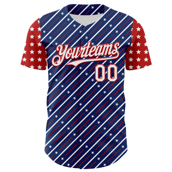 Custom Royal White-Red 3D Patriotic American Flag Authentic Baseball Jersey alternate