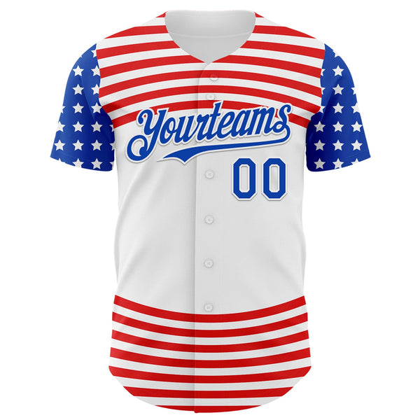 Custom White Thunder Blue-Red 3D Patriotic American Flag Authentic Baseball Jersey alternate
