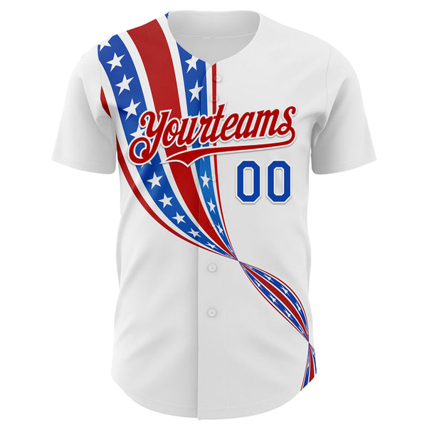 Custom White Thunder Blue-Red 3D Patriotic American Flag Authentic Baseball Jersey alternate
