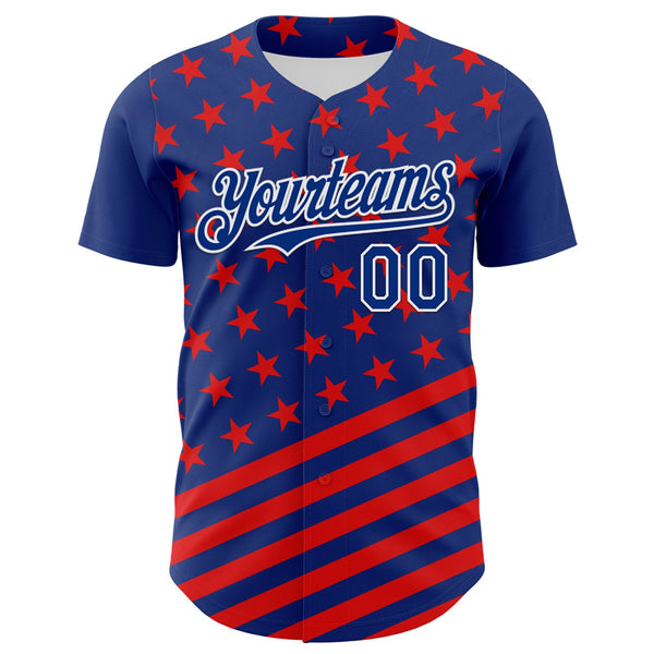 Custom Royal Red-White 3D Patriotic American Flag Authentic Baseball Jersey alternate