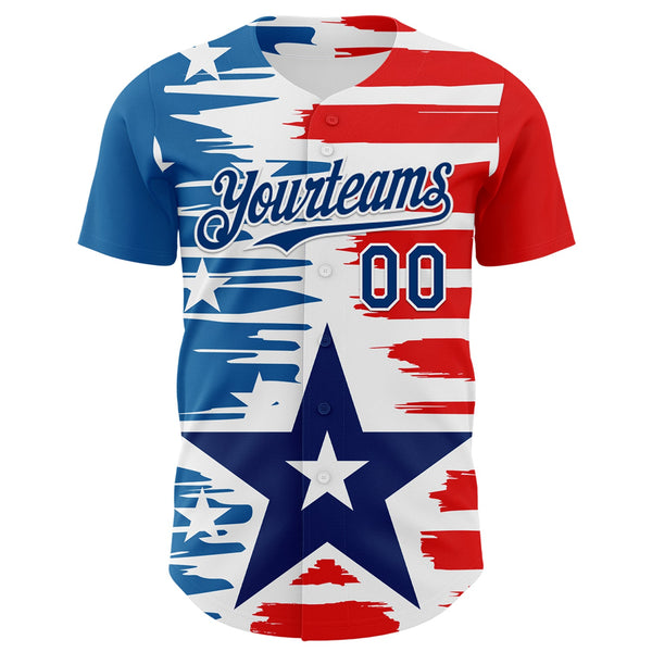 Custom White US Navy Blue-Red 3D Patriotic American Flag Authentic Baseball Jersey alternate