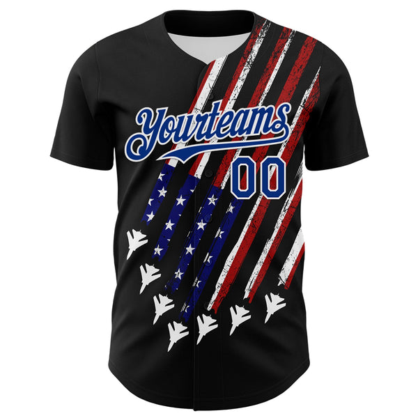 Custom Black Royal Red-White 3D Patriotic American Flag Authentic Baseball Jersey alternate