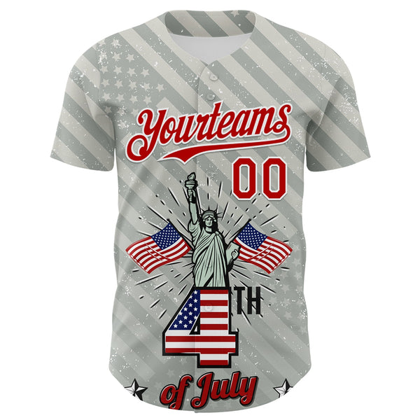 Custom Gray Red-White 3D Patriotic American Flag And Statue of Liberty Authentic Baseball Jersey alternate