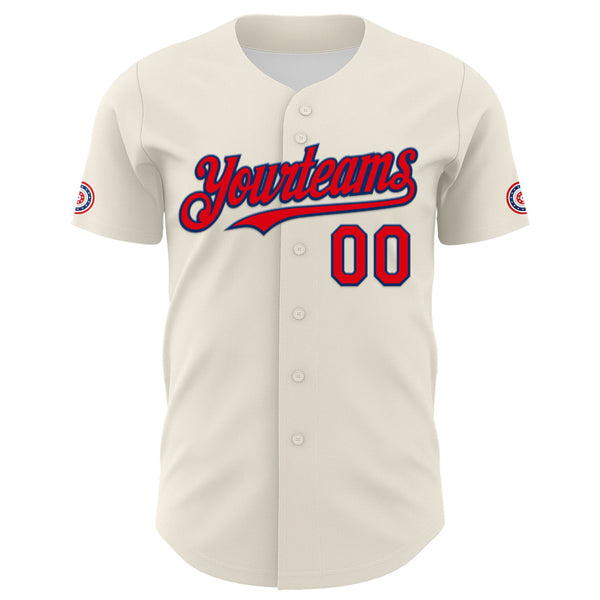 Custom Cream Fire Red-US Navy Blue 3D Patriotic American Flag Authentic Baseball Jersey alternate
