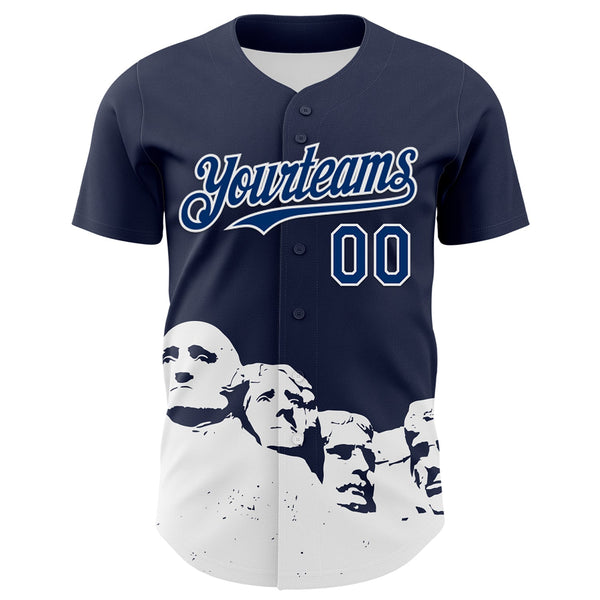 Custom Navy US Navy Blue-White 3D Pattern Design Patriotic American Spirit President's Day Authentic Baseball Jersey alternate