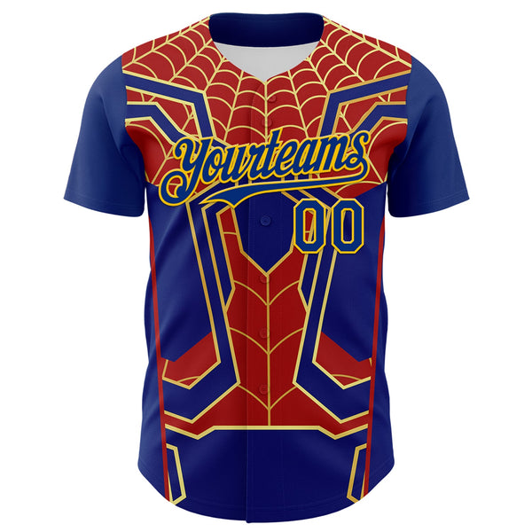 Custom Royal Yellow 3D Pattern Design Superhero Spiderman Authentic Baseball Jersey alternate