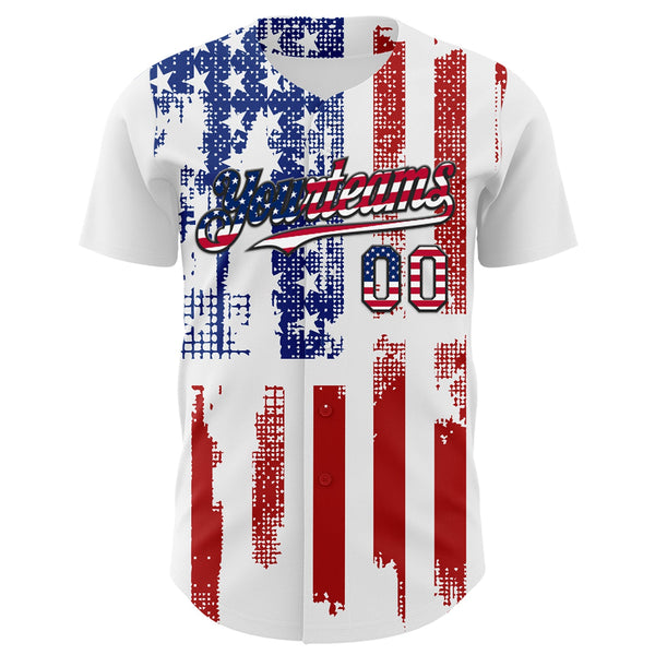 Custom White USA Flag Fire Red-Black 3D Patriotic Skull Authentic Baseball Jersey alternate
