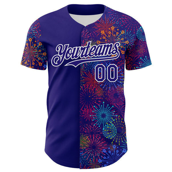 Custom Dark Purple White 3D Pattern Design Patriotic American Spirit Firework Authentic Baseball Jersey alternate