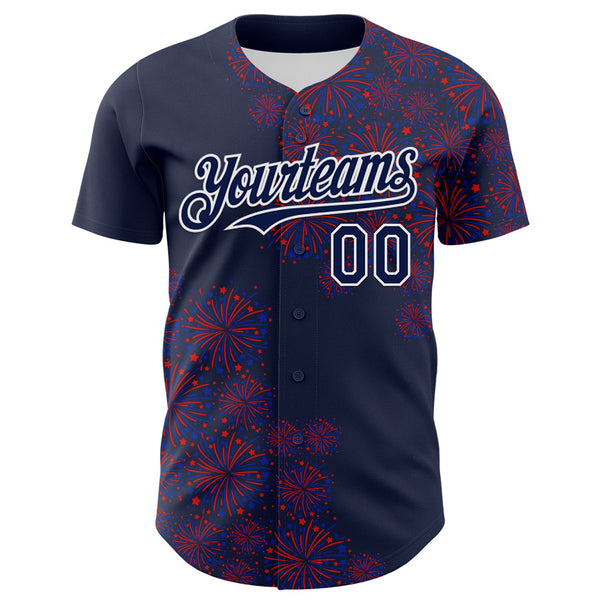 Custom Navy White 3D Pattern Design Patriotic American Spirit Firework Authentic Baseball Jersey alternate